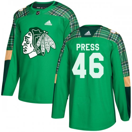 Adidas Chicago Blackhawks 46 Robin Press Authentic Green St. Patrick's Day Practice Men's NHL Jersey