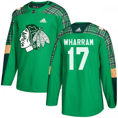 Adidas Chicago Blackhawks 17 Kenny Wharram Authentic Green St. Patrick's Day Practice Men's NHL Jersey