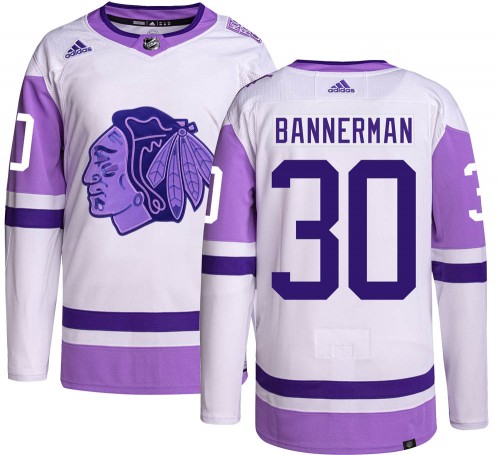 Adidas Chicago Blackhawks 30 Murray Bannerman Authentic Hockey Fights Cancer Men's NHL Jersey
