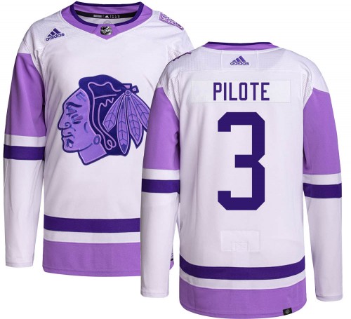 Adidas Chicago Blackhawks 3 Pierre Pilote Authentic Hockey Fights Cancer Men's NHL Jersey
