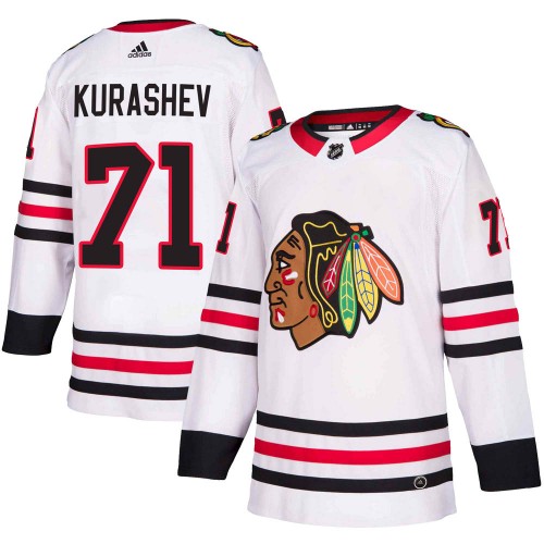 Adidas Chicago Blackhawks 71 Philipp Kurashev Authentic White ized Away Men's NHL Jersey