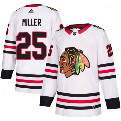 Adidas Chicago Blackhawks 25 Drew Miller Authentic White Away Men's NHL Jersey
