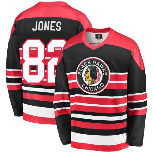 Fanatics Branded Chicago Blackhawks 82 Caleb Jones Premier Red/Black Breakaway Heritage Men's NHL Jersey