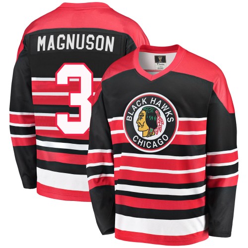 Fanatics Branded Chicago Blackhawks 3 Keith Magnuson Premier Red/Black Breakaway Heritage Men's NHL Jersey