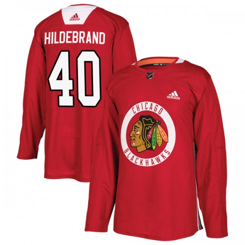 Adidas Chicago Blackhawks 40 Jake Hildebrand Authentic Red Home Practice Men's NHL Jersey