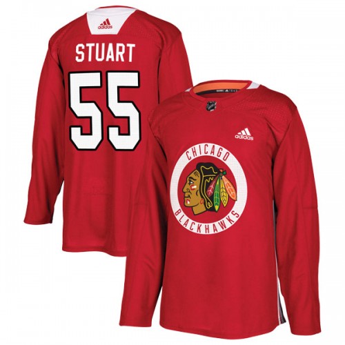 Adidas Chicago Blackhawks 55 Mark Stuart Authentic Red Home Practice Men's NHL Jersey
