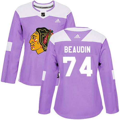 Adidas Chicago Blackhawks 74 Nicolas Beaudin Authentic Purple ized Fights Cancer Practice Women's NHL Jersey