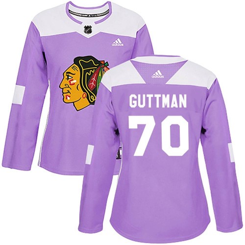Adidas Chicago Blackhawks 70 Cole Guttman Authentic Purple Fights Cancer Practice Women's NHL Jersey