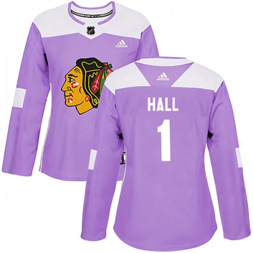 Adidas Chicago Blackhawks 1 Glenn Hall Authentic Purple Fights Cancer Practice Women's NHL Jersey