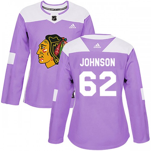 Adidas Chicago Blackhawks 62 Luke Johnson Authentic Purple Fights Cancer Practice Women's NHL Jersey