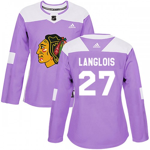 Adidas Chicago Blackhawks 27 Jeremy Langlois Authentic Purple Fights Cancer Practice Women's NHL Jersey