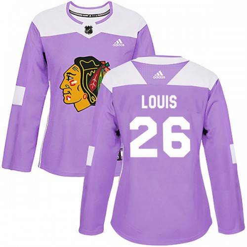 Adidas Chicago Blackhawks 26 Anthony Louis Authentic Purple Fights Cancer Practice Women's NHL Jersey