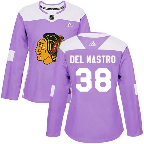 Adidas Chicago Blackhawks 38 Ethan Del Mastro Authentic Purple Fights Cancer Practice Women's NHL Jersey