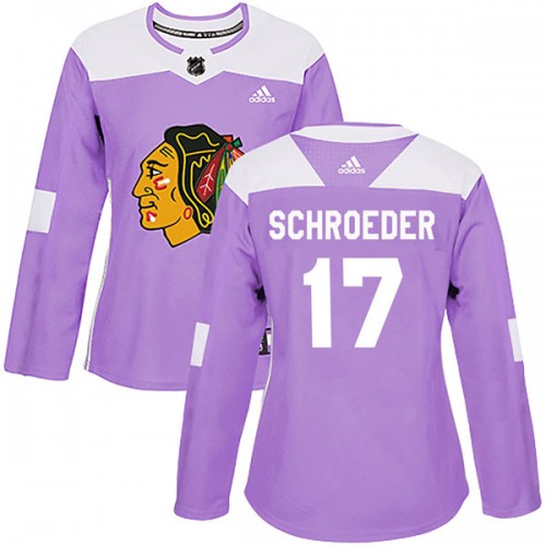 Adidas Chicago Blackhawks 17 Jordan Schroeder Authentic Purple Fights Cancer Practice Women's NHL Jersey