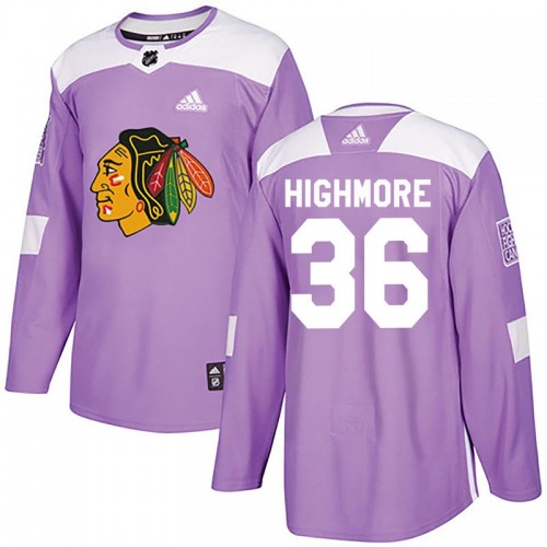 Adidas Chicago Blackhawks 36 Matthew Highmore Authentic Purple Fights Cancer Practice Men's NHL Jersey
