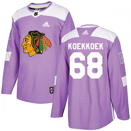 Adidas Chicago Blackhawks 68 Slater Koekkoek Authentic Purple Fights Cancer Practice Men's NHL Jersey