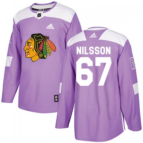 Adidas Chicago Blackhawks 67 Jacob Nilsson Authentic Purple Fights Cancer Practice Men's NHL Jersey