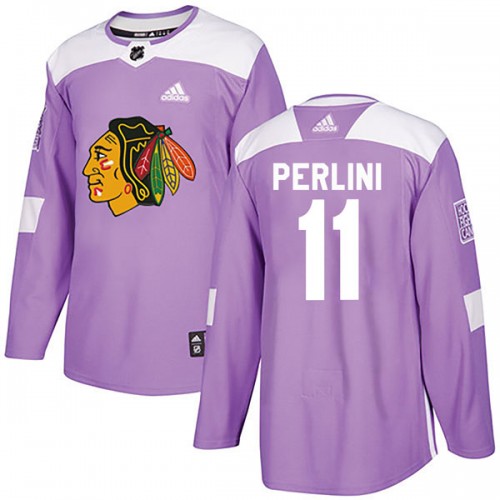Adidas Chicago Blackhawks 11 Brendan Perlini Authentic Purple Fights Cancer Practice Men's NHL Jersey