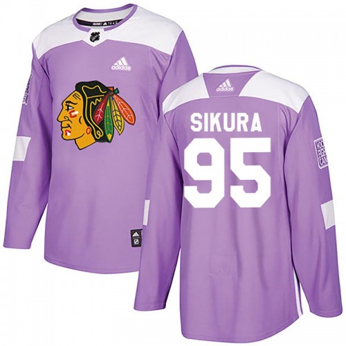 Adidas Chicago Blackhawks 95 Dylan Sikura Authentic Purple Fights Cancer Practice Men's NHL Jersey