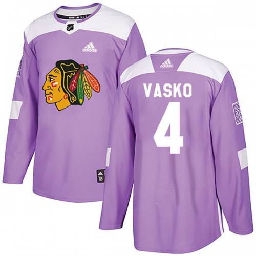 Adidas Chicago Blackhawks 4 Elmer Vasko Authentic Purple Fights Cancer Practice Men's NHL Jersey