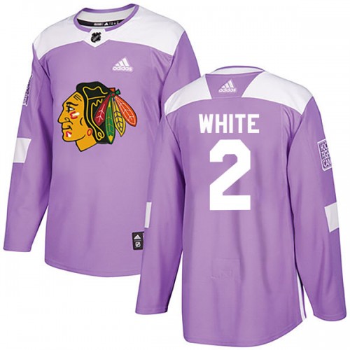 Adidas Chicago Blackhawks 2 Bill White Authentic Purple Fights Cancer Practice Men's NHL Jersey