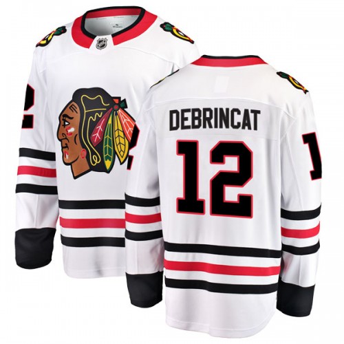 Fanatics Branded Chicago Blackhawks 12 Alex DeBrincat White Breakaway Away Youth NHL Jersey