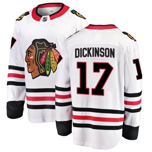Fanatics Branded Chicago Blackhawks 17 Jason Dickinson White Breakaway Away Youth NHL Jersey