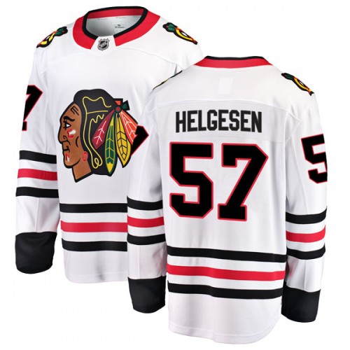 Fanatics Branded Chicago Blackhawks 57 Kenton Helgesen White Breakaway Away Youth NHL Jersey