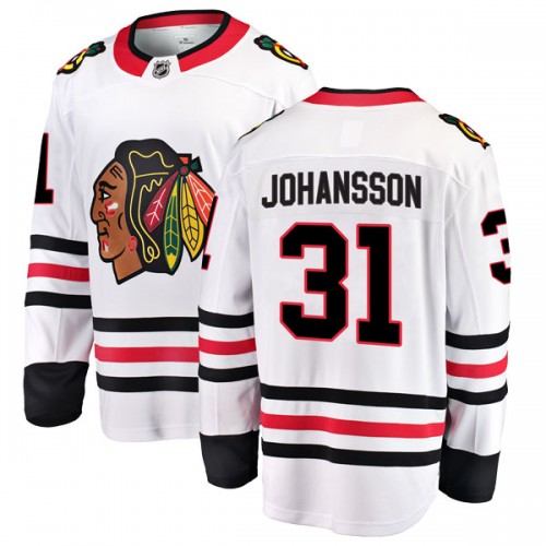 Fanatics Branded Chicago Blackhawks 31 Lars Johansson White Breakaway Away Youth NHL Jersey