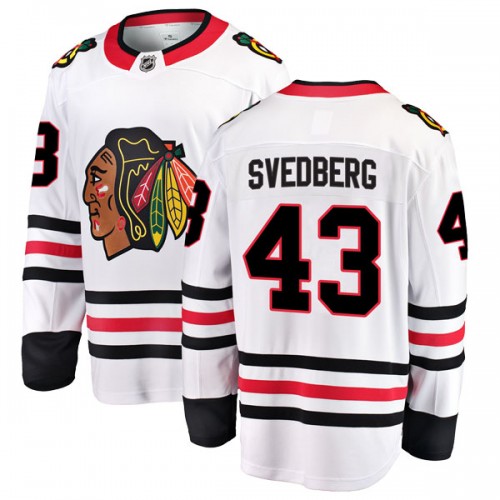 Fanatics Branded Chicago Blackhawks 43 Viktor Svedberg White Breakaway Away Youth NHL Jersey