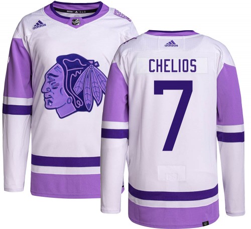 Adidas Chicago Blackhawks 7 Chris Chelios Authentic Hockey Fights Cancer Youth NHL Jersey
