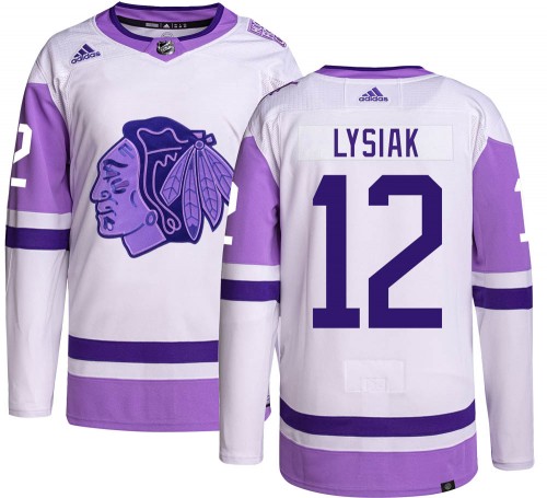 Adidas Chicago Blackhawks 12 Tom Lysiak Authentic Hockey Fights Cancer Youth NHL Jersey