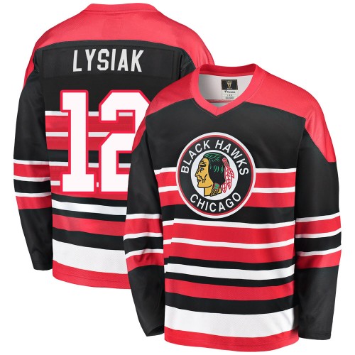 Fanatics Branded Chicago Blackhawks 12 Tom Lysiak Premier Red/Black Breakaway Heritage Youth NHL Jersey