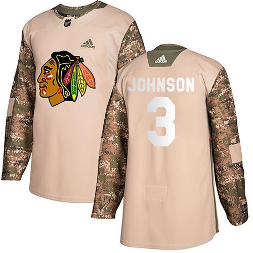 Adidas Chicago Blackhawks 3 Jack Johnson Authentic Camo Veterans Day Practice Men's NHL Jersey
