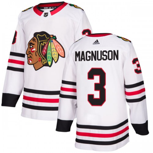 Adidas Chicago Blackhawks 3 Keith Magnuson Authentic White Men's NHL Jersey