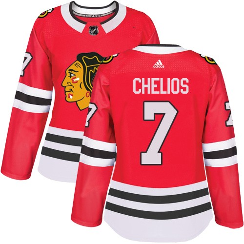 Adidas Chicago Blackhawks 7 Chris Chelios Authentic Red Home Women's NHL Jersey