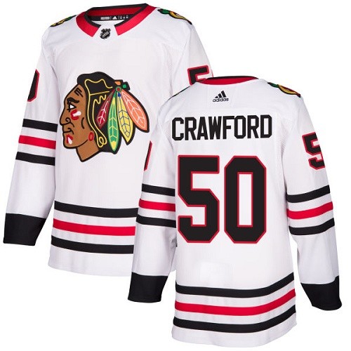 Adidas Chicago Blackhawks 50 Corey Crawford Authentic White Away Youth NHL Jersey