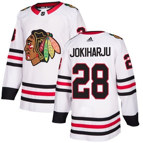 Adidas Chicago Blackhawks 28 Henri Jokiharju Authentic White Away Women's NHL Jersey