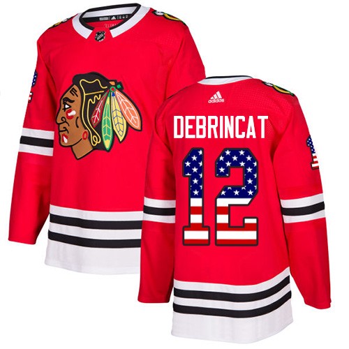 Adidas Chicago Blackhawks 12 Alex DeBrincat Authentic Red USA Flag Fashion Men's NHL Jersey