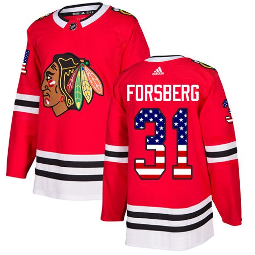 Adidas Chicago Blackhawks 31 Anton Forsberg Authentic Red USA Flag Fashion Youth NHL Jersey