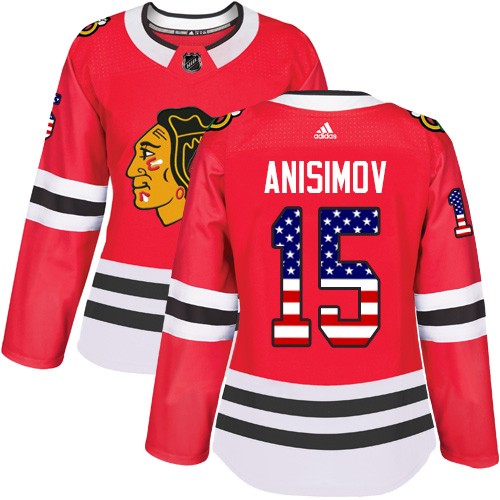Adidas Chicago Blackhawks 15 Artem Anisimov Authentic Red USA Flag Fashion Women's NHL Jersey