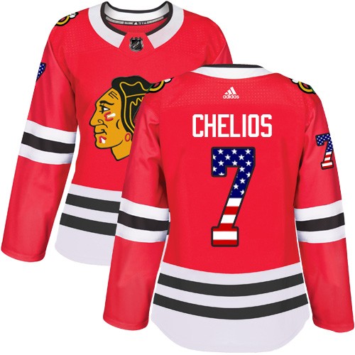 Adidas Chicago Blackhawks 7 Chris Chelios Authentic Red USA Flag Fashion Women's NHL Jersey