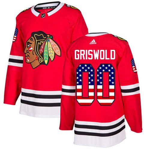 Adidas Chicago Blackhawks 00 Clark Griswold Authentic Red USA Flag Fashion Youth NHL Jersey