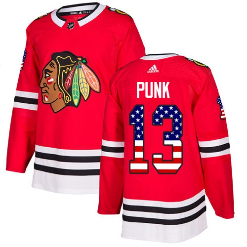 Adidas Chicago Blackhawks 13 CM Punk Authentic Red USA Flag Fashion Youth NHL Jersey