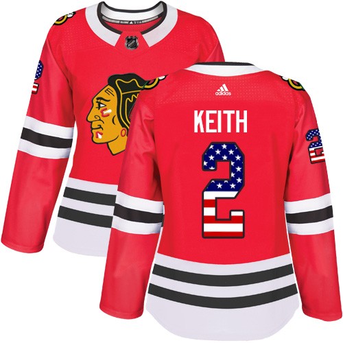 Adidas Chicago Blackhawks 2 Duncan Keith Authentic Red USA Flag Fashion Women's NHL Jersey
