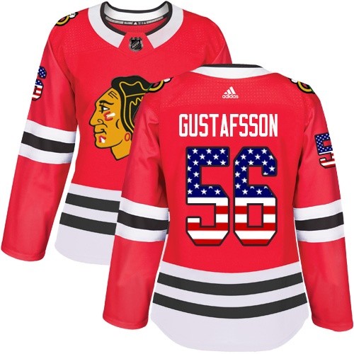 Adidas Chicago Blackhawks 56 Erik Gustafsson Authentic Red USA Flag Fashion Women's NHL Jersey