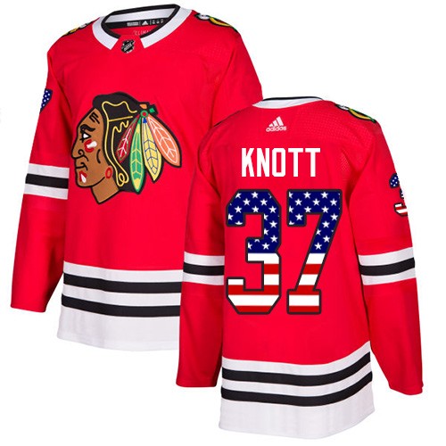 Adidas Chicago Blackhawks 37 Graham Knott Authentic Red USA Flag Fashion Men's NHL Jersey