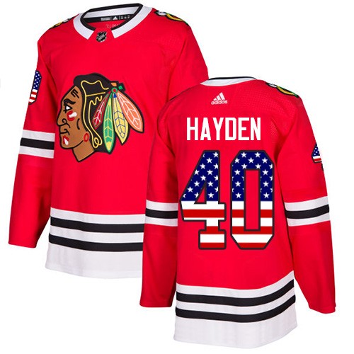Adidas Chicago Blackhawks 40 John Hayden Authentic Red USA Flag Fashion Youth NHL Jersey