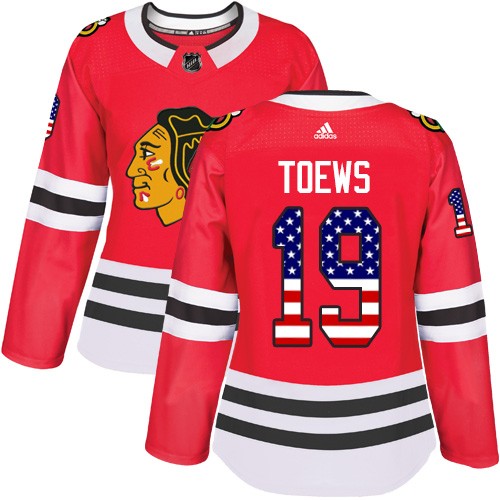 Adidas Chicago Blackhawks 19 Jonathan Toews Authentic Red USA Flag Fashion Women's NHL Jersey