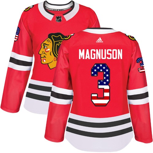 Adidas Chicago Blackhawks 3 Keith Magnuson Authentic Red USA Flag Fashion Women's NHL Jersey
